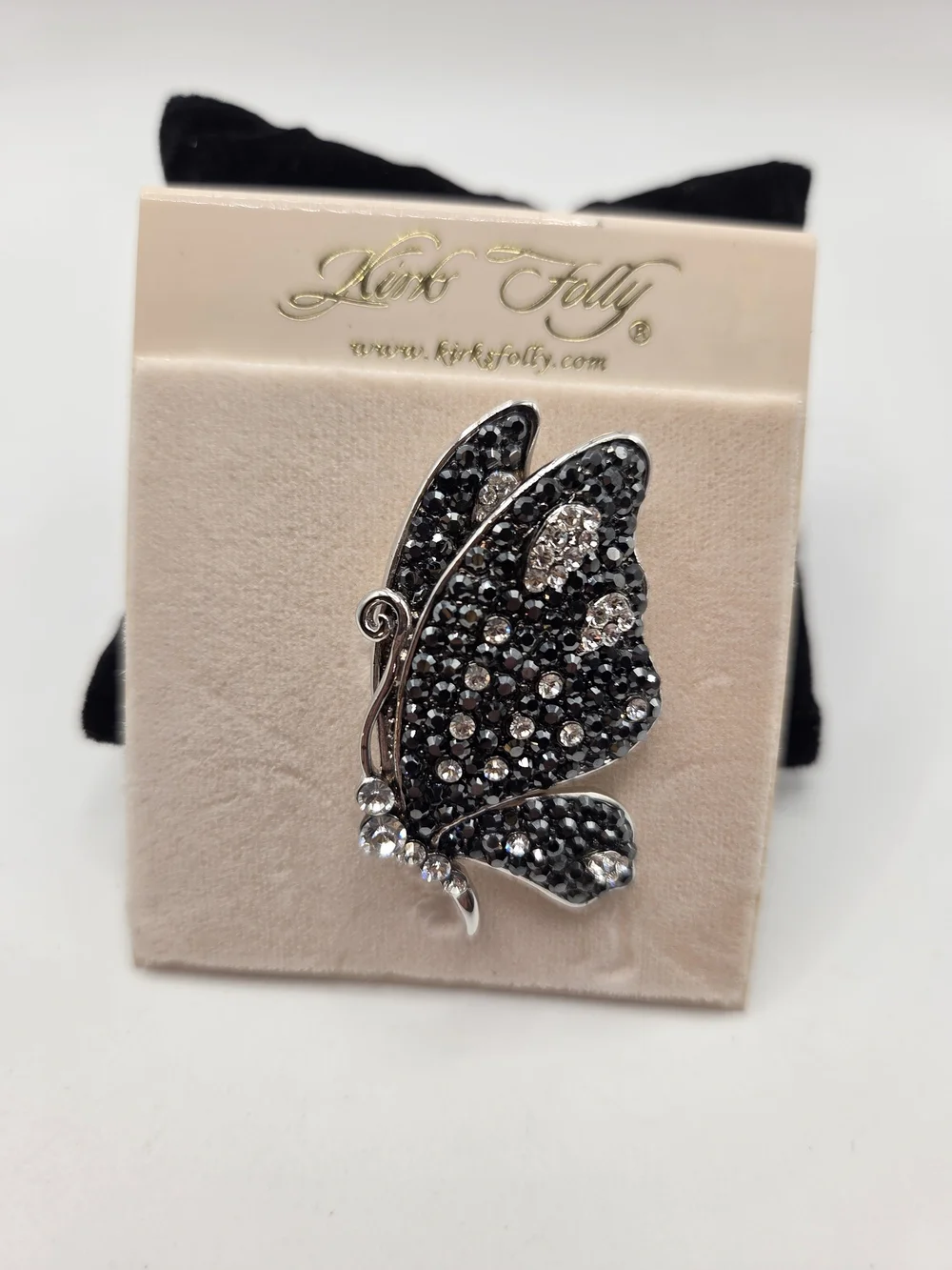 1668. Kirks Folly Black and Silver Tone Crystal Butterfly Brooch